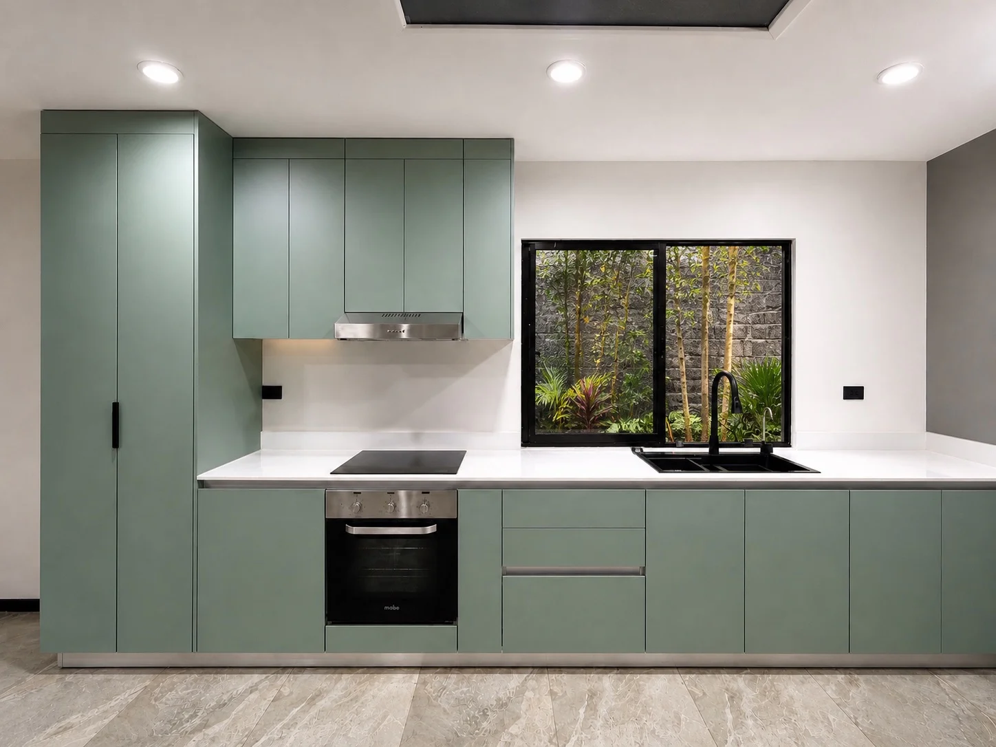 Imagen 2 del proyecto Cocina lineal en verde suave en Cocina / lectura luminosa miniatura